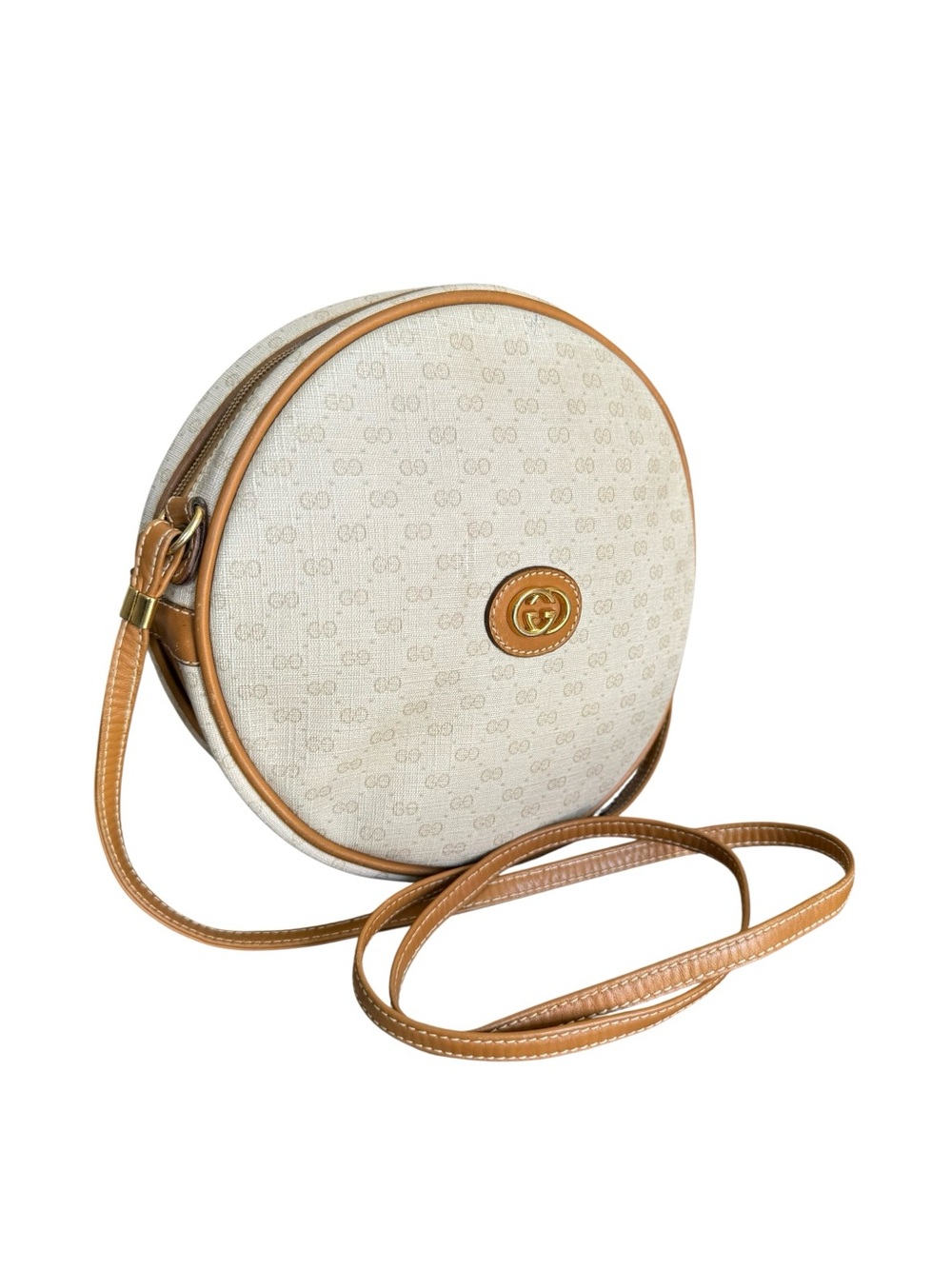GUCCI Micro GG Supreme Crossbody Vintage Round Canteen Cream Shoulder Bag - Picture 5 of 16